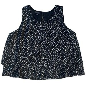 Metaphor Sleeveless Layered Blouse Black White Abstract Print Keyhole Back Large